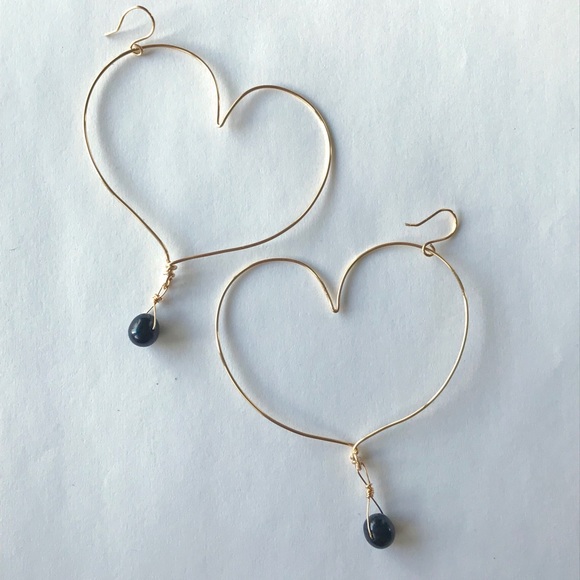 Big Heart Earrings with Tahitian Pearls - Picture 1 of 1